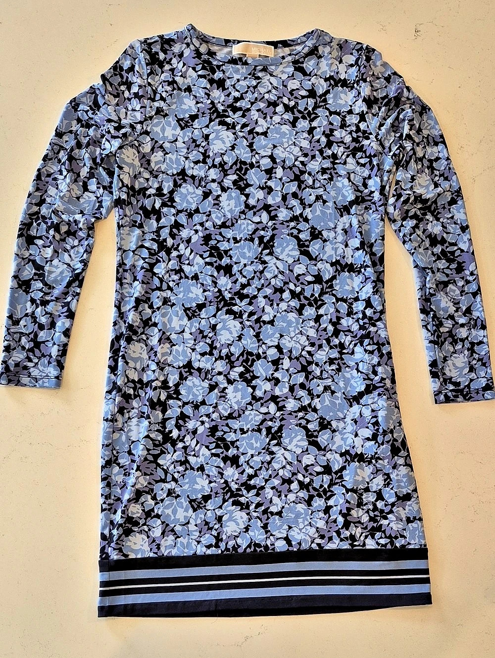 Michael Kors Floral Long Sleeve Mini Dress in Blue & Black Size Small